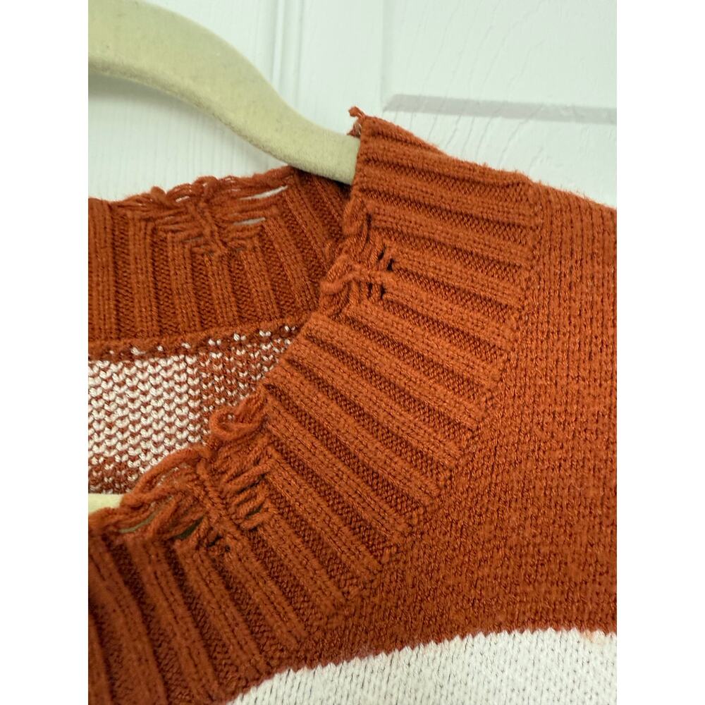Pol Woman's Daisy‎ Flower Rust Brown Cropped Sweater Large Checkered Raw Hem - Picture 5 of 11